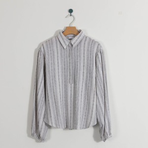 Custom Women Cotton And Linen Hidden Button Up Shirt 4Y4A0986