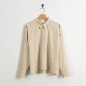 Custom Women Cotton And Linen Button Up Shirt 4Y4A0481