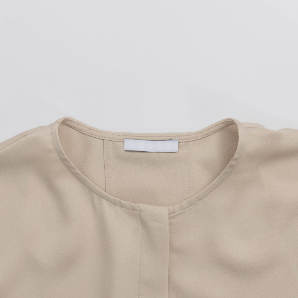 Custom Women Collarless Recycle Polyester Hidden Button Up Shirt 4Y4A0490