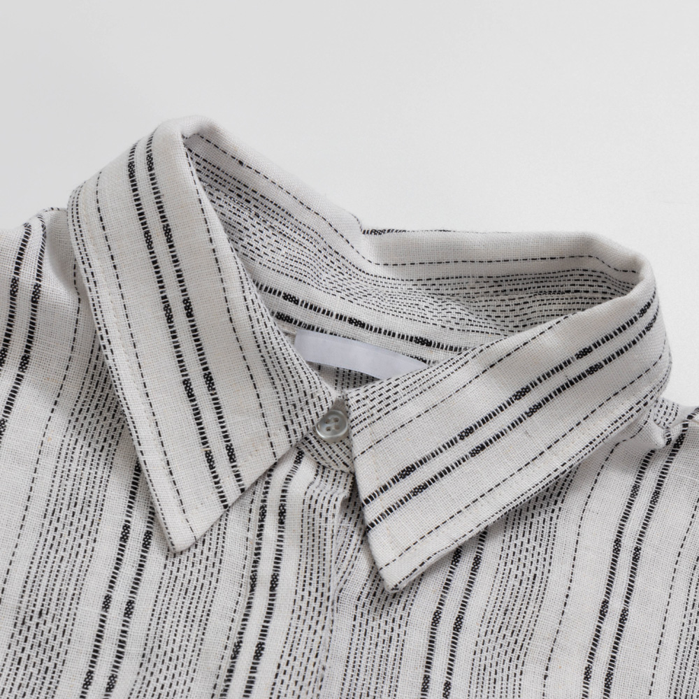 Custom Women Cotton And Linen Hidden Button Up Shirt 4Y4A0986