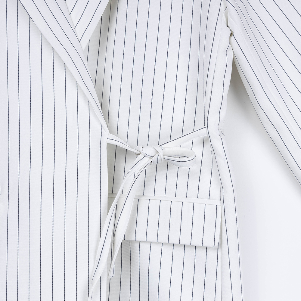 New Joys Side Tie Black Strip White Blazer 